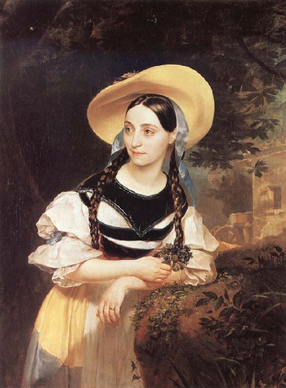 Portrait of Fanni Persiani-Tachnardi as Amina in bellini-s opera la sonnabula, Karl Briullov